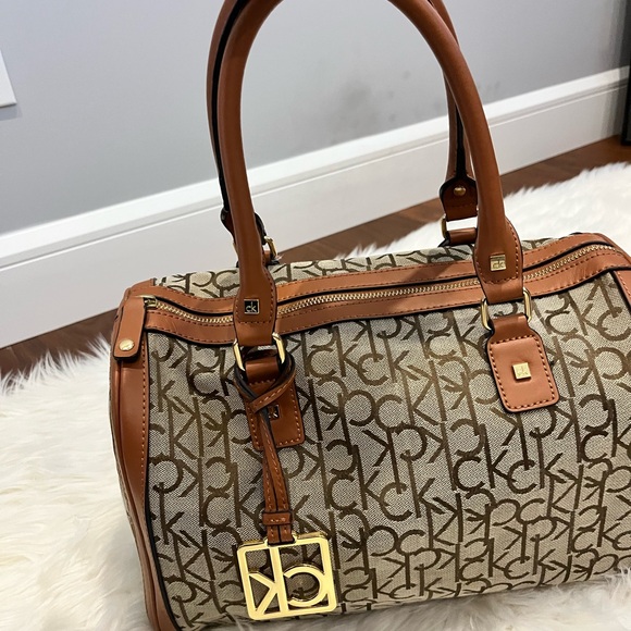 Calvin Klein Handbags - Calvin Klein Brown and Tan Monogram Satchel